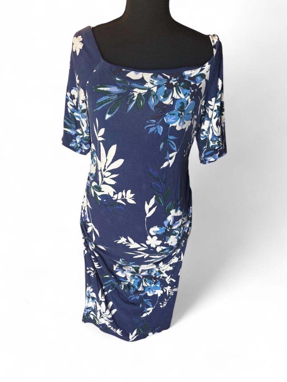 A Pea in the Pod Navy Floral Scoop-Neck Maternity Dress Size M